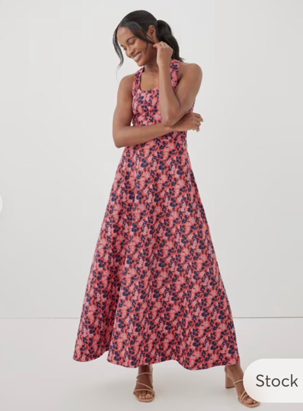 Pact Cotton Fit & Flare Open Back Maxi Dress Sweet Floral Cayenne